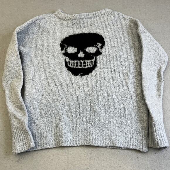 Skull Cashmere Sweater Womens 0S Gray Merino Wool  Halloween Goth Emo Spooky - Picture 7 of 9